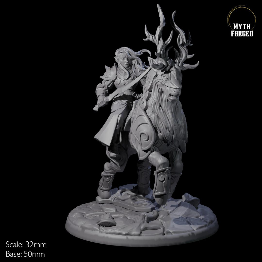 Elf Rider Elf Rider on Giant Elk or Deer Miniature C for D&D, Dungeons and ...
