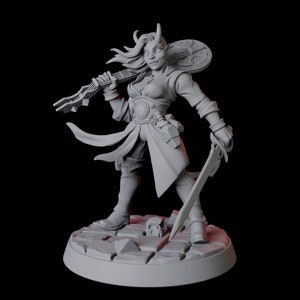 Female Tiefling Bard Miniature E for D&D, Dungeons and Dragons, Pathfinder and many other tabletop games