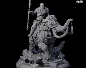 Wandering Tribesman riding Wooly Mammoth Miniature for D&D, Dungeons and Dragons, Pathfinder and many other tabletop games