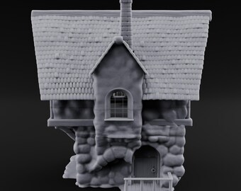 Thatched-Roof Cobblestone-Walled Village Cottage 3D Printed Terrain for D&D, Dungeons and Dragons, Pathfinder and Tabletop Gaming