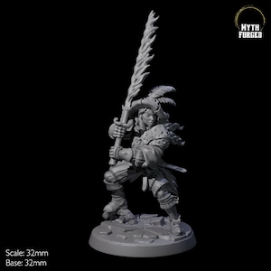Miniatura di moschettiere o combattente femminile in avanzamento - D&D, Dungeons and Dragons, Pathfinder e molti altri giochi da tavolo