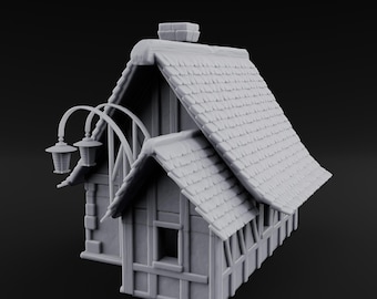 Lantern-Arched Timber-Framed Half-Timbered Townhouse 3D Printed Terrain for D&D, Dungeons and Dragons, Pathfinder and Tabletop Gaming