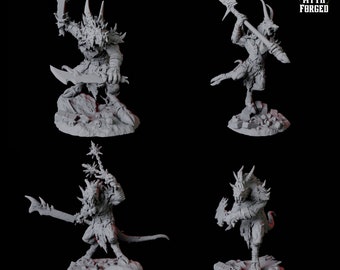 Four Mutant Ratfolk Blackfang Warrior Miniatures for D&D, Dungeons and Dragons, Pathfinder and many other tabletop games