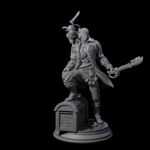 Grinning Elf Pirate with Monkey Miniature for D&D, Dungeons and Dragons, Pathfinder and many other tabletop games
