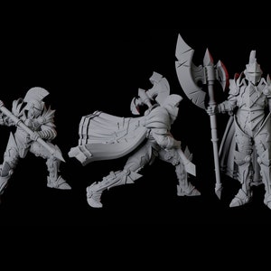 Three Axe-Wielding Knight Miniatures for D&D, Dungeons and Dragons, Pathfinder and many other tabletop games