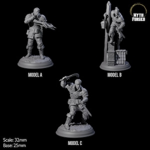 Three Rooftop Assassin Rogue Miniatures for D&D, Dungeons and Dragons, Pathfinder and many other tabletop games