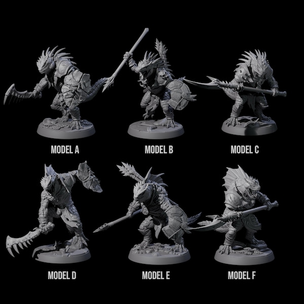 Six Spiky Lizardfolk Miniature for D&D, Dungeons and Dragons, Pathfinder and many other tabletop games
