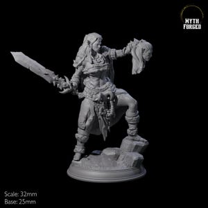 Victorious Female Half Orc Barbarian Miniature for D&D, Dungeons and Dragons, Pathfinder and many other tabletop games