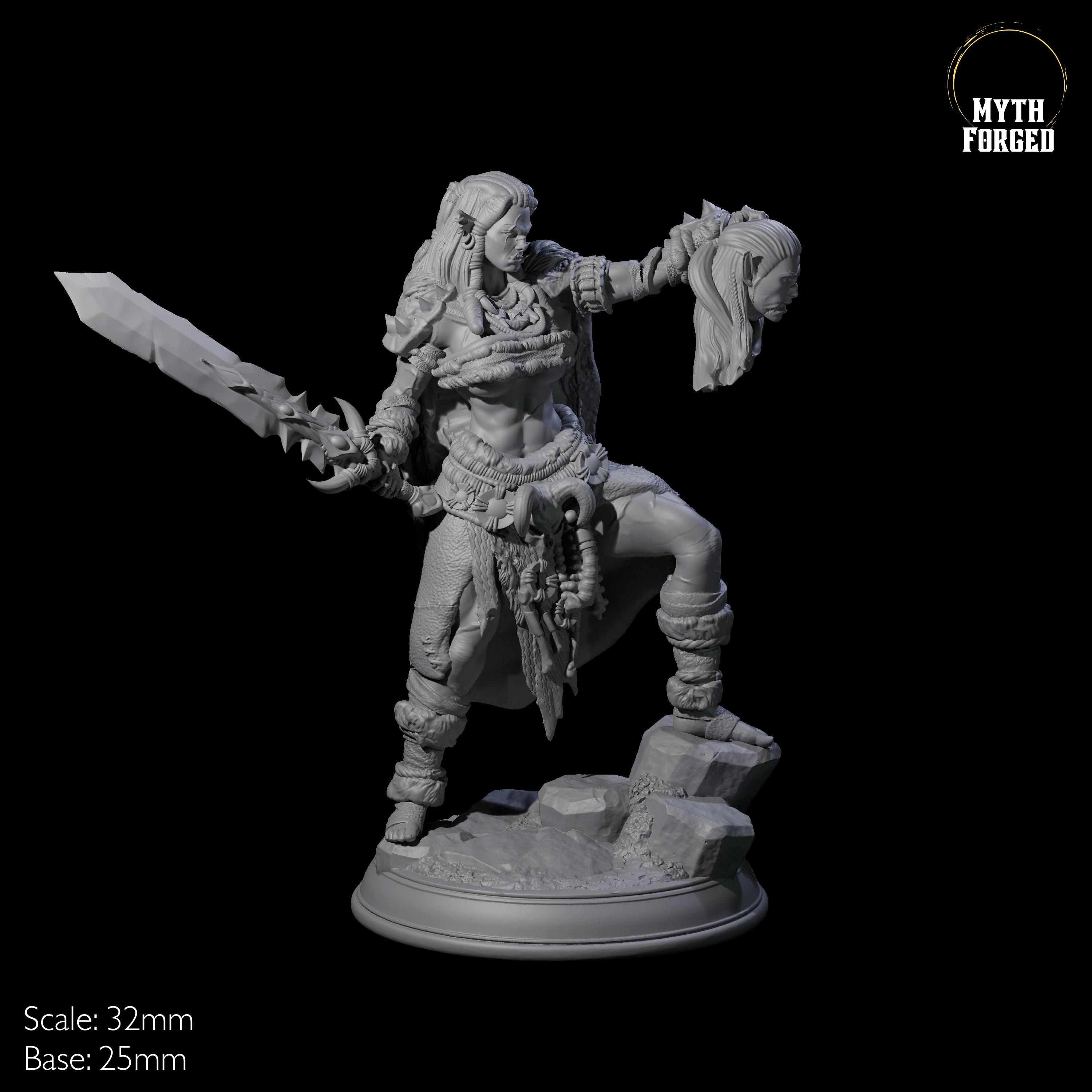 Victorious Female Half Orc Barbarian Miniature for D&D, Dungeons