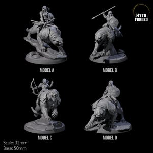 Four Shadowy Assassin Sisters riding Panthers Miniature for D&D, Dungeons and Dragons, Pathfinder and many other tabletop games