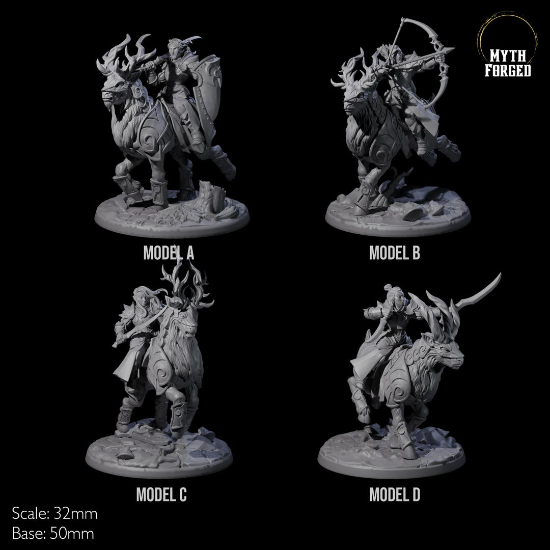 Elf Rider Four Honourable Elf Riders on Giant Elk or Deer Miniatures for D&D ...
