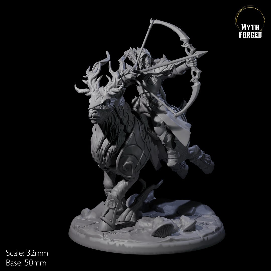 Elf Rider Elf Rider on Giant Elk or Deer Miniature B for D&D, Dungeons and ...