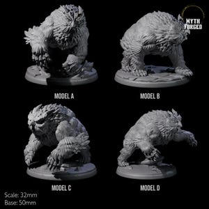 Four Wild Owlbears or Wildshape Miniature for D&D, Dungeons and Dragons, Pathfinder and many other tabletop games