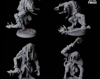 Four Ratfolk Brute Miniatures for D&D, Dungeons and Dragons, Pathfinder and many other tabletop games