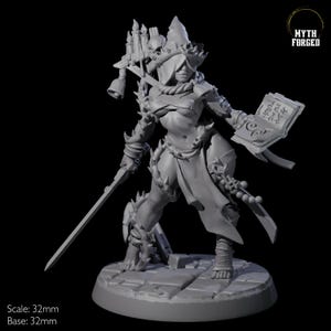 Seksowna, pin-upowa figurka kobiecej kultystki lub czarodziejki do gier D&D, Dungeons and Dragons, Pathfinder i wielu innych gier planszowych