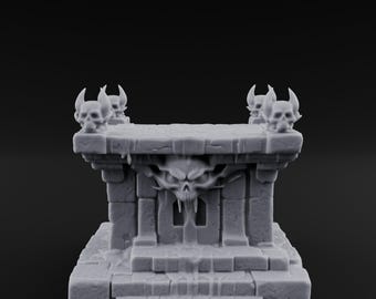 Demon-Faced Horn-Crowned Necromantic Stone Altar 3D Printed Terrain for D&D, Dungeons and Dragons, Pathfinder and Tabletop Gaming