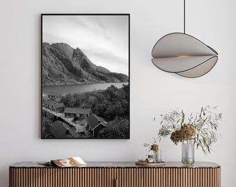 Photo Nusfjord, Lofoten, Norway, Wall Art, Black and White Poster, Instant Download, Printable on Many Formats