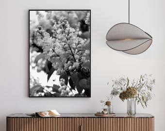 Photo white lilac flowers, Wall Art, Black and White Poster, Instant Download, Printable on Many Formats