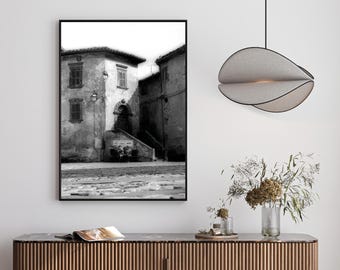 Photo Old House with Women, Civitella, Italy, Wall Art, Black and White Poster, Instant Download, Printable on Many Formats
