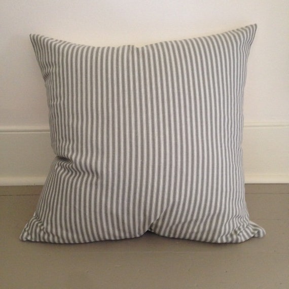 Grey ticking stripe 22 pillow cover FRENCH TICKING pillow cover denim blue