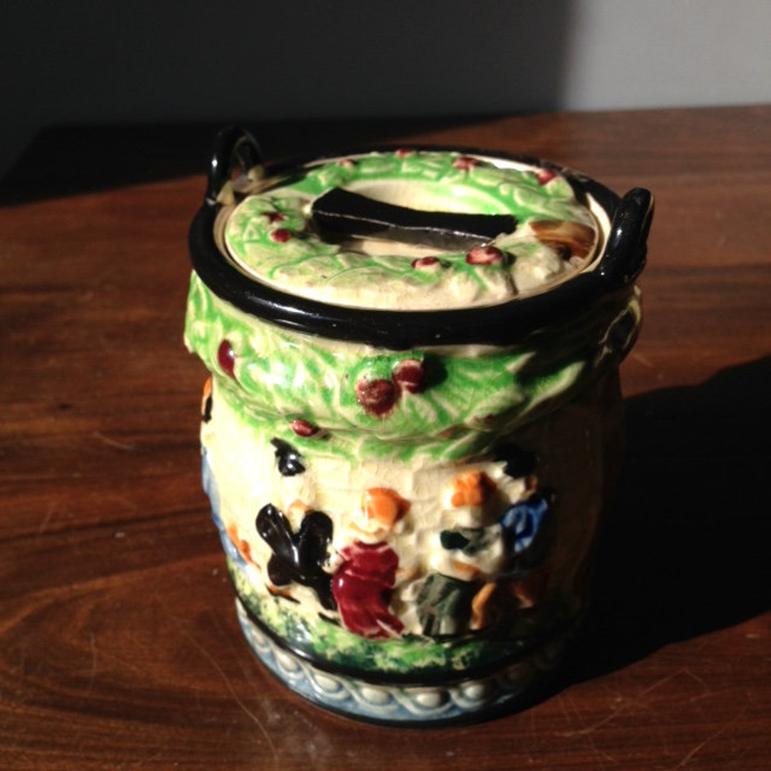 Vintage Japanese Majolica Biscuit Barrel Small Cookie Jar Etsy