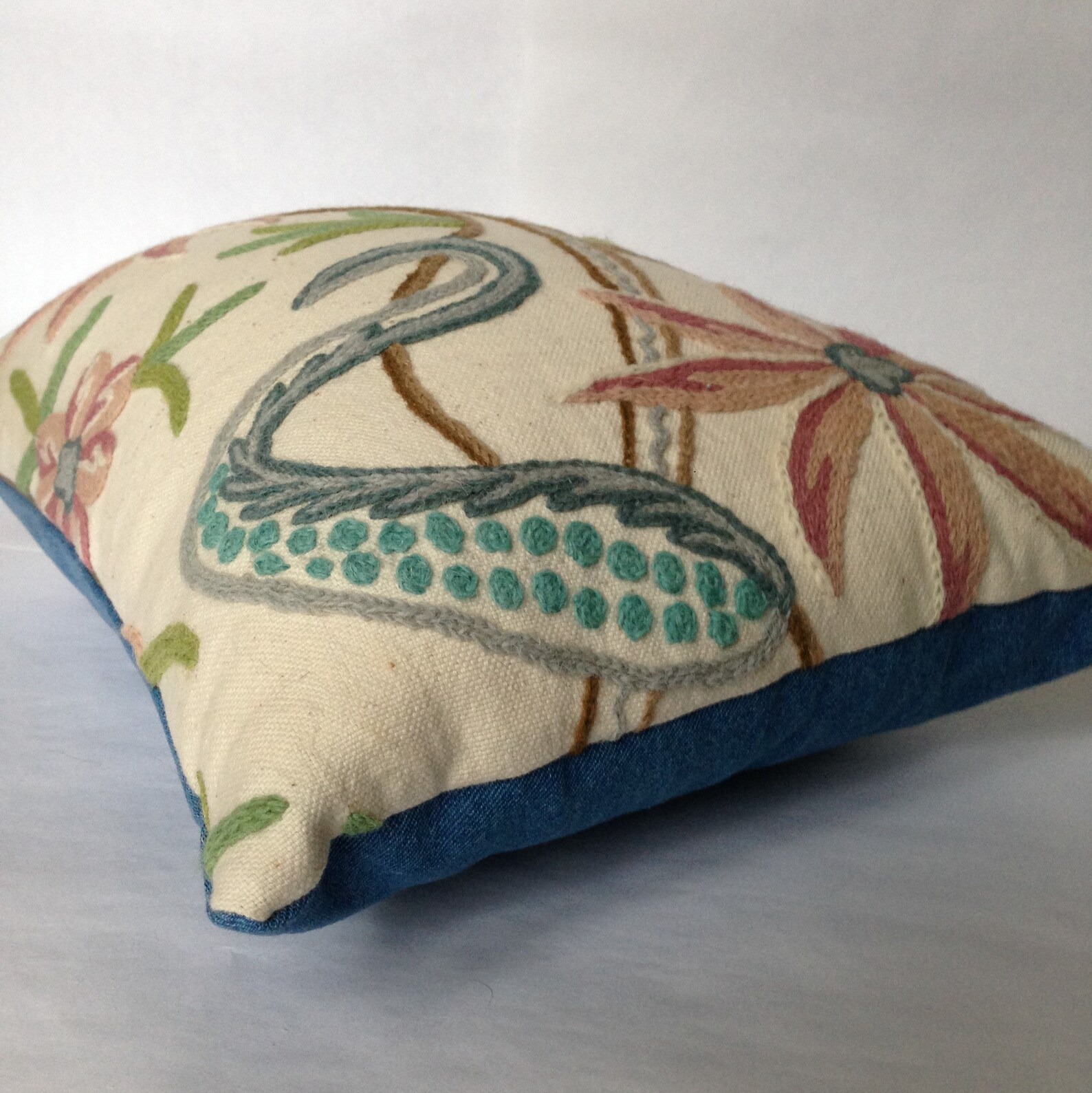 Vintage Wool Crewel Embroidery Throw Pillow Cover Etsy