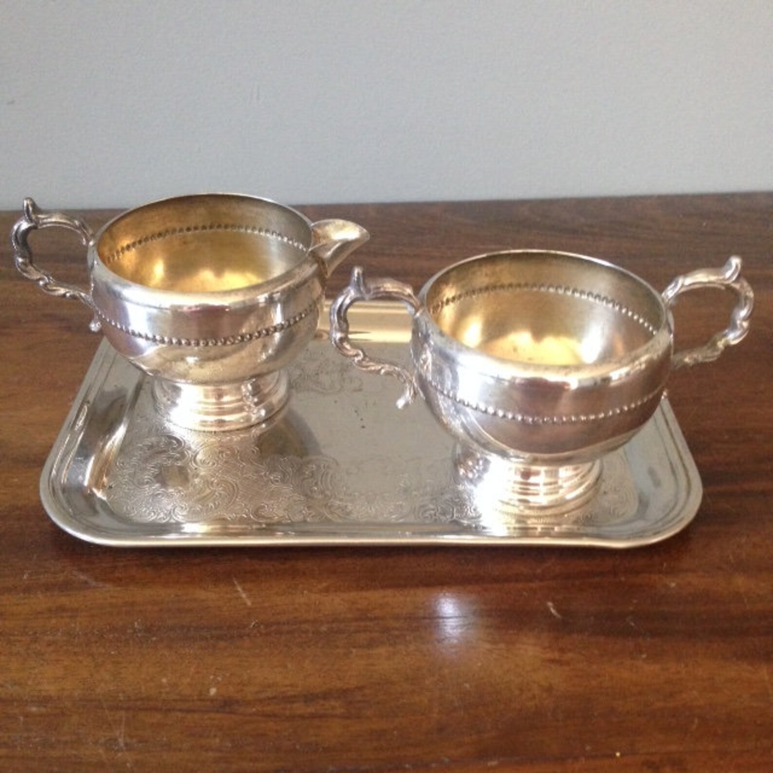 Vintage Viking Silver Plate Cream and Sugar and Essay Tray Etsy