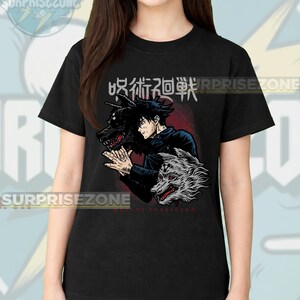 Jujutsu Kaisen Megumi Fushiguro Anime T-Shirt, Graphic Wolf Print Tee RZ image 2