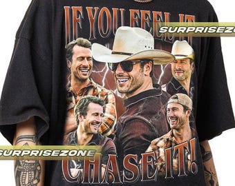 Wenn du es fühlst, jage es, Twisters Glen Powell als Tyler Owens Unisex Softstyle Vintage Shirt, Geschenk für Frau und Mann Unisex T-Shirt