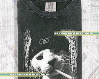 Rauchen Katze Mütze Komfort Farben Shirt,Lustiges T-Shirt,Unisex Vintage Shirt,Geschenk für Frau und Mann Unisex RZ
