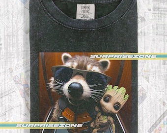 Guardians of the Galaxy Rocket Raccoon x Groot Superheld Grafik Tee, Geschenk für Marvel Fans, Unisex Vintage Shirt, RZ