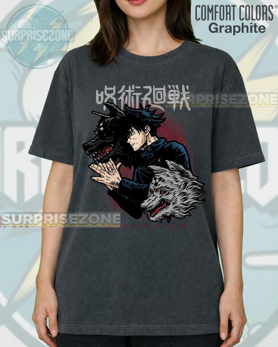 Jujutsu Kaisen Megumi Fushiguro Anime T-Shirt, Graphic Wolf Print Tee RZ
