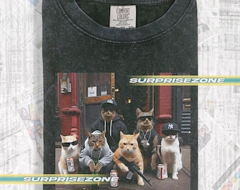 Gangster Katze Komfort Farben Shirt, lustiges T-Shirt Retro Katze Mafia, Unisex Vintage Shirt, Geschenk für Frau und Mann Unisex RZ