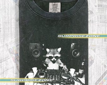 Dj Waschbär Party Shirt Komfort Farben Shirt, Tier DJ Shirt, lustiges DJ Shirt, Unisex Vintage Shirt, Geschenk für Frau und Mann RZ