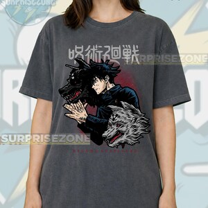 Jujutsu Kaisen Megumi Fushiguro Anime T-Shirt, Graphic Wolf Print Tee RZ image 6
