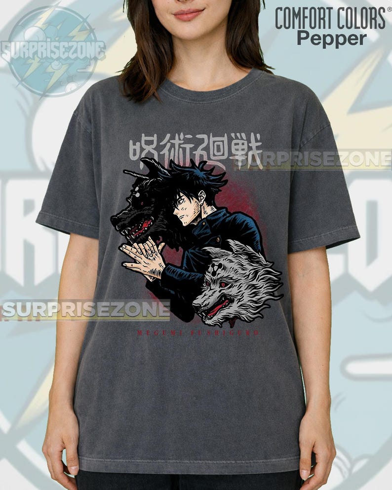 Jujutsu Kaisen Megumi Fushiguro Anime T-Shirt, Graphic Wolf Print Tee RZ image 6
