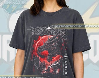 Skyrim Alduin Comfort Colors Shirt Video Game Metal Style Unisex Vintage Shirt, YS
