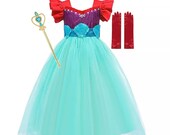 The Little Mermaid Ariel Princess Dress Costume Set, Birthday Party Dress For Girls, Dress Up, Birthday Gift, Black Friday Sale
