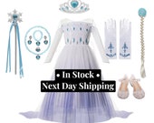Disney Inspired Frozen 2 Elsa Snow Princess White Dress Costume Set, Birthday Party Dress For Girls. Black Friday Sale
