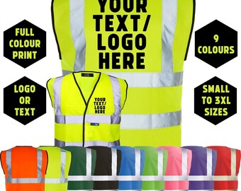 Personalised custom printed hi-vis high visibility safety vest/waistcoat s-3xl