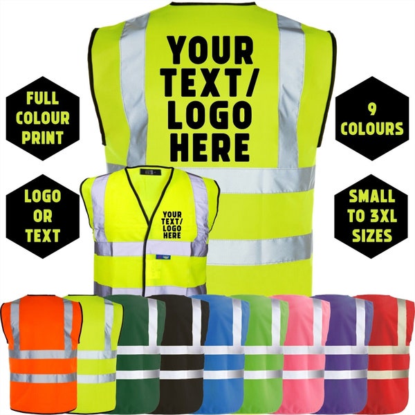 Personalised custom printed hi-vis high visibility safety vest/waistcoat s-3xl