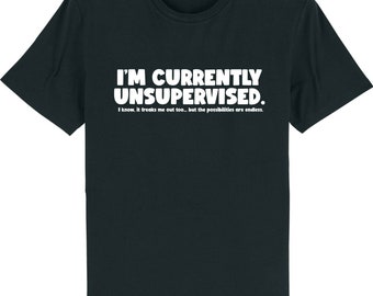 I'm currently unsupervised the possibilities are... novelty funny slogan t-shirt