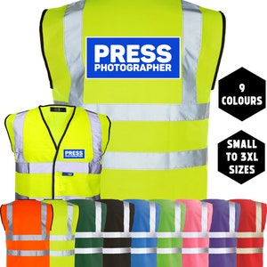 Press photographer printed hi-vis high viz visibility safety vest waistcoat