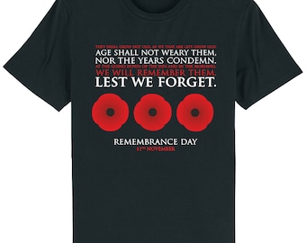 Remembrance day poppy lest we forget t-shirt war british 11th november unisex