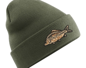 Carp fishing embroidered beanie hat - common/mirror/specimen logo