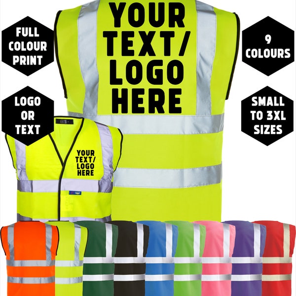 Logo/text custom printed hi-vis high viz visibility safety vest/waistcoat s-3xl