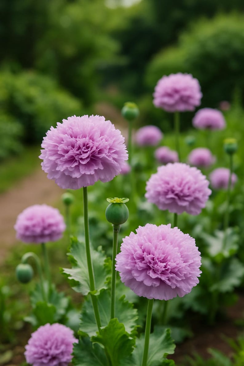 Lilac Pompom Poppy heirloom flower seed 30 image 1
