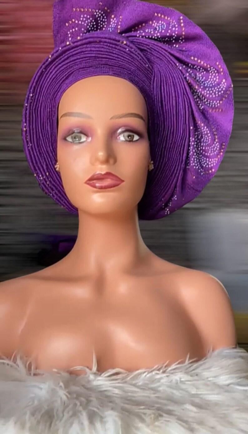 Purple African Head tie Headwrap Gele Aso oke Autogele African purple-african-head-tie-headwrap-gele-aso-oke-autogele-african