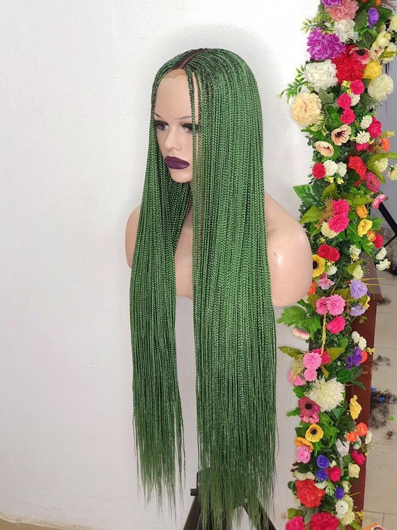 Green Box Braid Wig, Wigs for Black Women, Light Weight Braided Wig, Long  Braided Wig, Lace Closure 