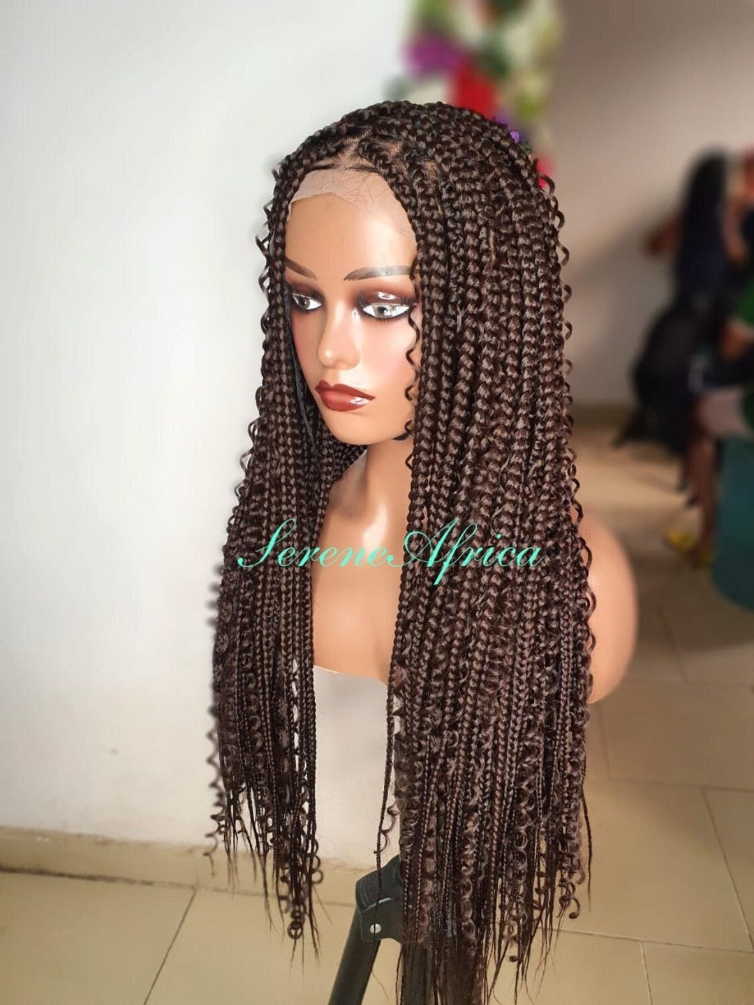 Dark Brown Braid Wig for Black Women, Braid Wig, Box Braid Wig, Lace Front Wig, Braid With Curls